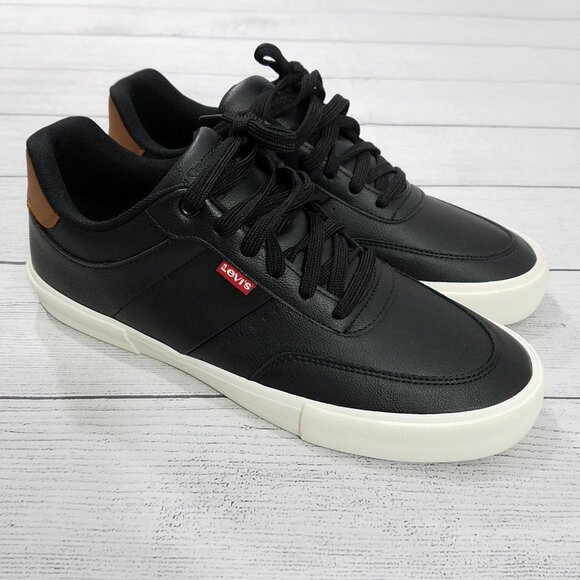 Levis Munro NM Vegan Synthetic Leather Sneakers Mens Size 10 Black/Tan - Picture 1 of 8